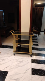 Load image into Gallery viewer, Wooden uv gloss sheet waterproof slides with metal stainless steel rods tea trolley
